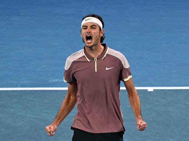 Taylor Fritz reacts at the Australian Open on January 21, 2024