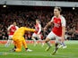 Arsenal's Leandro Trossard celebrates scoring their third goal on February 3, 2024