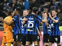 Inter Milan's Benjamin Pavard celebrates with teammates after the match on February 4, 2024