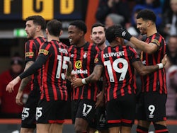 Bournemouth's Justin Kluivert celebrates scoring their first goal on February 4, 2024