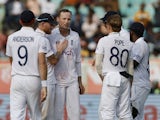 England celebrate taking a wicket against India on February 4, 2024.