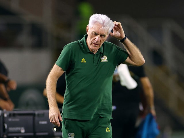 South Africa coach Hugo Broos reacts on January 30, 2024