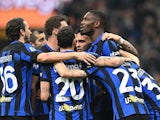 Inter Milan players celebrate after Juventus' Federico Gatti scores an own goal on February 4, 2024