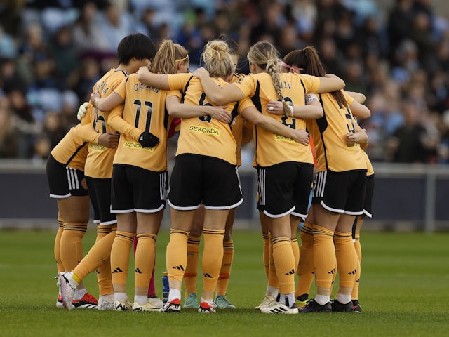 Leicester City Women players huddle before the match on February 4, 2024