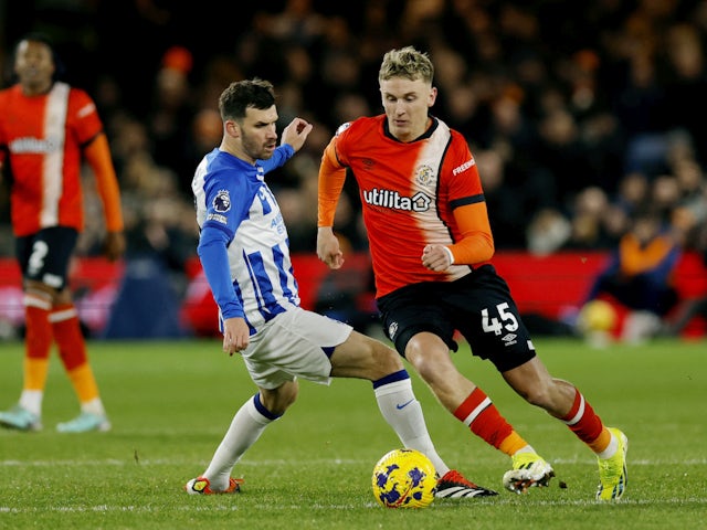 Brighton & Hove Albion's Pascal Gross in action with Luton Town's Alfie Doughty on January 30, 2024