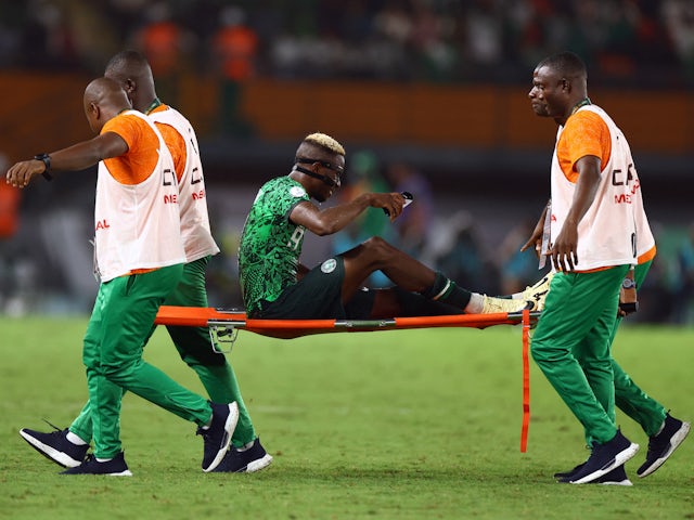 Nigeria's Victor Osimhen is brought off the pitch after sustaining an injury on February 2, 2024