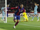 Barcelona attacker Vitor Roque celebrates scoring against Osasuna on January 31, 2024