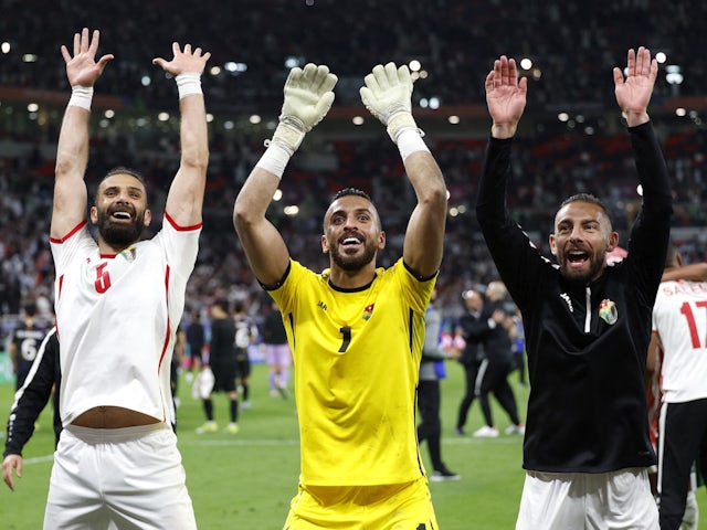  Yazeed Abulaila celebrates as Jordan defeat South Korea at the Asian Cup on February 6, 2024