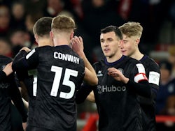 Bristol City's Jason Knight celebrates scoring their first goal with teammates on February 7, 2024