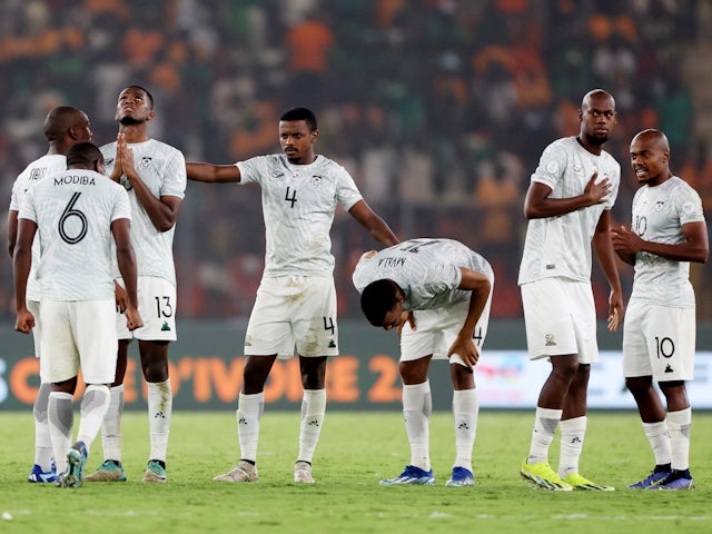 South Africa look dejected during the penalty shootout on February 7, 2024