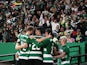 Sporting Lisbon's Eduardo Quaresma celebrates scoring their second goal with teammates on February 11, 2024