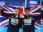 Great Britain's Thomas Daley and Noah Williams celebrate with their medals after the men's 10m synchronised final  on February 8, 2024