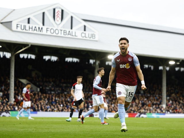 Aston Villa's Alex Moreno celebrates scoring against Fulham on February 17, 2024