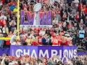 Kansas City Chiefs quarterback Patrick Mahomes (15) hoists the Vince Lombardi Trophy after defeating the San Francisco 49ers in Super Bowl LVIII on February 11, 2024