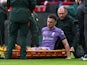 Liverpool's Diogo Jota is placed on a stretcher after sustaining an injury on February 17, 2024
