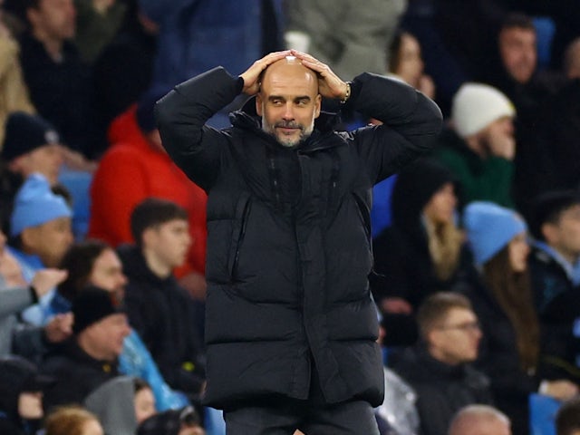 Manchester City manager Pep Guardiola reacts on February 17, 2024