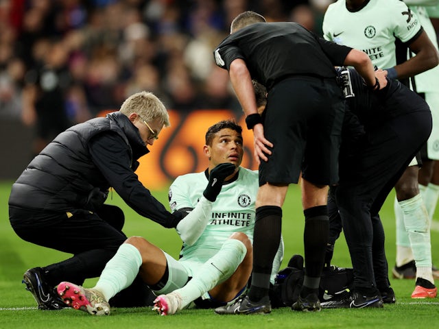 Chelsea's Thiago Silva receives medical attention on February 12, 2024
