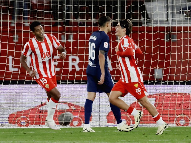 Luka Romero của Almeria ăn mừng khi ghi bàn thắng thứ hai vào ngày 24 tháng 2 năm 2024