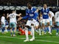 Everton's Amadou Onana celebrates scoring their first goal on February 19, 2024