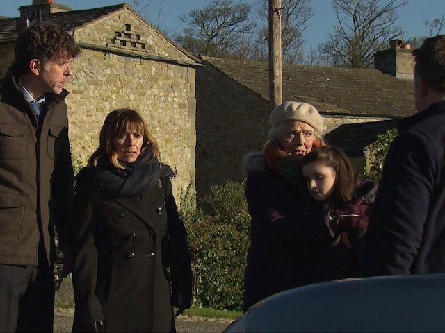 Marlon, Rhona and Mary on Emmerdale on February 29, 2024