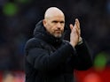 Manchester United manager Erik ten Hag applauds fans after the match on February 24, 2024