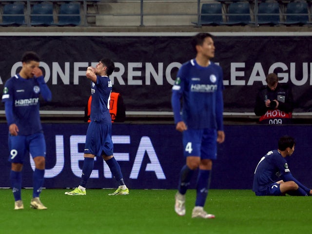Gent players look dejected after the match on February 21, 2024