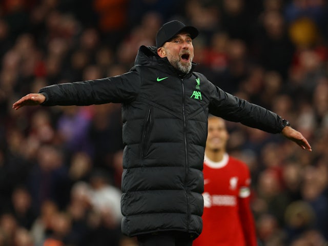 Reaksi manajer Liverpool Jurgen Klopp pada 21 Februari 2024. Foto:© Reuters