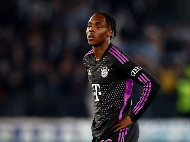 Bayern Munich's Mathys Tel looks dejected after the match on February 14, 2024