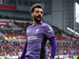 Liverpool's Mohamed Salah celebrates scoring their third goal on February 17, 2024