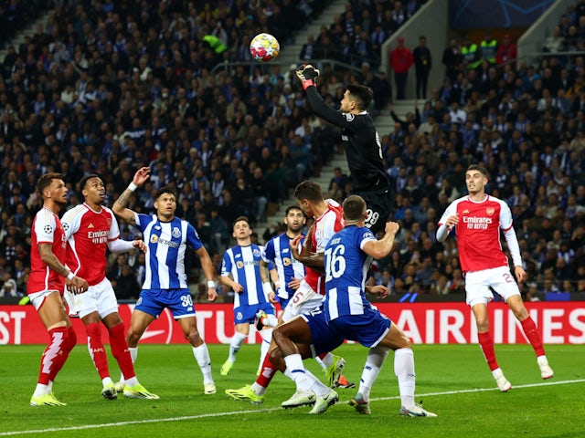 FC Porto's Diogo Costa in action against Arsenal on February 21, 2024