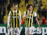 Fenerbahce's Sebastian Szymanski and Ferdi Kadıoglu celebrate after the match on February 22, 2024