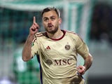 Servette's Timothe Cognat celebrates scoring their first goal on February 22, 2024