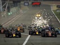 Max Verstappen leads into first corner of Bahrain Grand Prix on March 2, 2024.