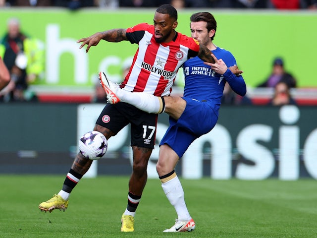 Brentford's Ivan Toney in action with Chelsea's Ben Chilwell on March 2, 2024