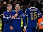 Chelsea's Conor Gallagher celebrates scoring their third goal with Nicolas Jackson and Cole Palmer on February 28, 2024