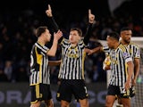 Juventus' Federico Chiesa celebrates scoring their first goal with teammates on March 3, 2024