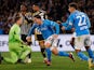 Napoli's Giacomo Raspadori celebrates scoring their second goal with Giovanni Di Lorenzo on March 3, 2024
