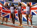 Great Britain women 4 x 400m team celebrate bronze at World Athletics Indoor Championship on March 3, 2024.