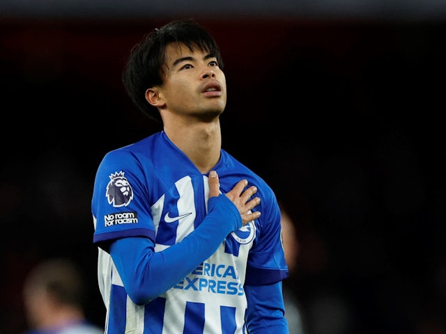 Brighton & Hove Albion's Kaoru Mitoma looks dejected after the match on December 17, 2023