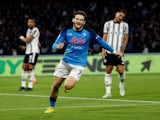 Napoli's Khvicha Kvaratskhelia celebrates scoring against Juventus on January 13, 2023