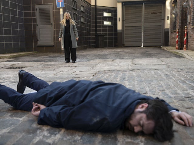 Pictured: Adam left for dead in Coronation Street