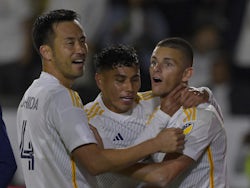 LA Galaxy (Los Angeles Galaxy) forward Dejan Joveljic (9) celebrates his goal on February 24, 2024