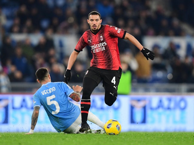 AC Milan's Ismael Bennacer in action with Lazio's Matias Vecino on March 1, 2024