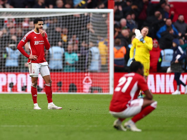 Nottingham Forest players look dejected on March 2, 2024