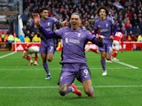 Liverpool's Darwin Nunez celebrates scoring their first goal on March 2, 2024