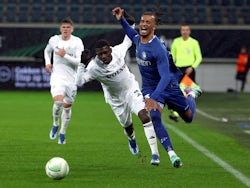 Maccabi Haifa's Ali Mohamed in action with KAA Gent's Archie Brown on February 21, 2024