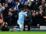 Manchester City's Phil Foden celebrates scoring their first goal on March 3, 2024