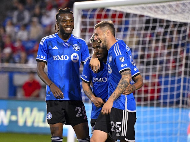  Jules-Anthony Vilsaint and Josef Martinez celebrate a goal for CF Montreal on March 2, 2024