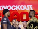 Anthony Joshua and Francis Ngannou square off at a press conference on January 15.