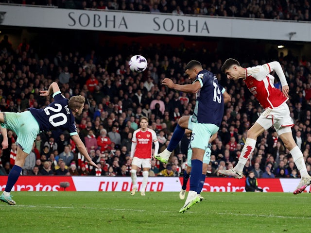 Arsenal's Kai Havertz scores their second goal on March 9, 2024